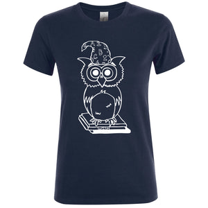 Retro Wizard Owl Fitted (Girls'/Women's) T-Shirt