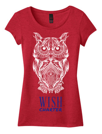 Junior Girl's Sketched Big Owl Fitted T-Shirt
