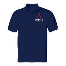 Load image into Gallery viewer, Navy blue polo shirt with the WISH Red School House logo on the chest.