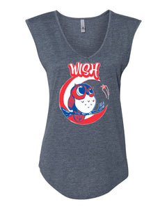 Women's Owl on the Moon Festival Sleeveless Vneck T-Shirt